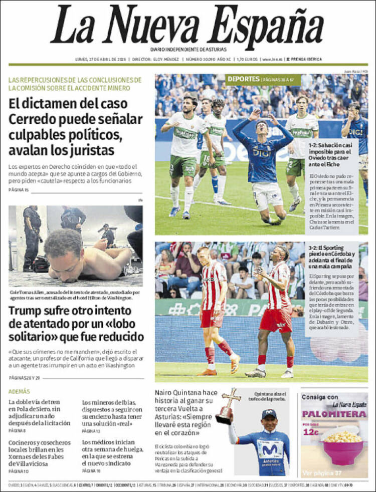 Portada de La Nueva España (Espa&ntilde;a)