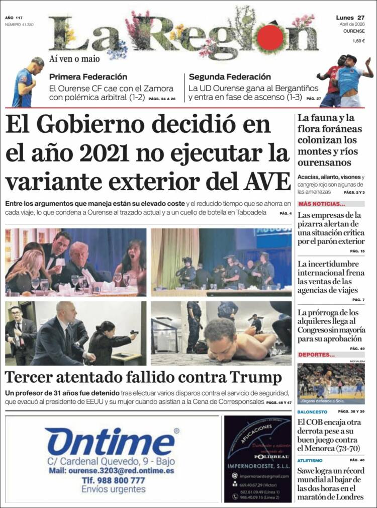 Portada de La Región de Ourense (Espa&ntilde;a)