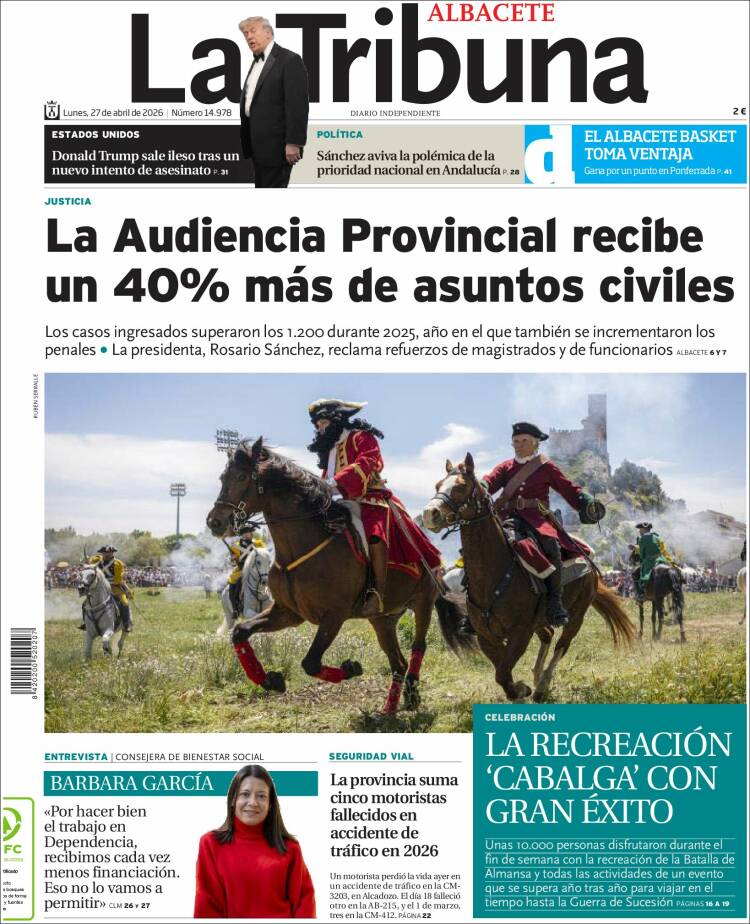 Portada de La Tribuna de Albacete (Espa&ntilde;a)