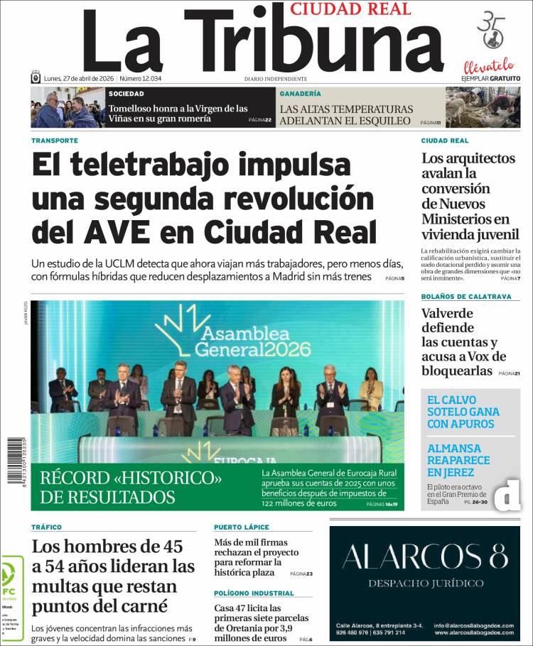 Portada de La Tribuna de Ciudad Real (Espa&ntilde;a)