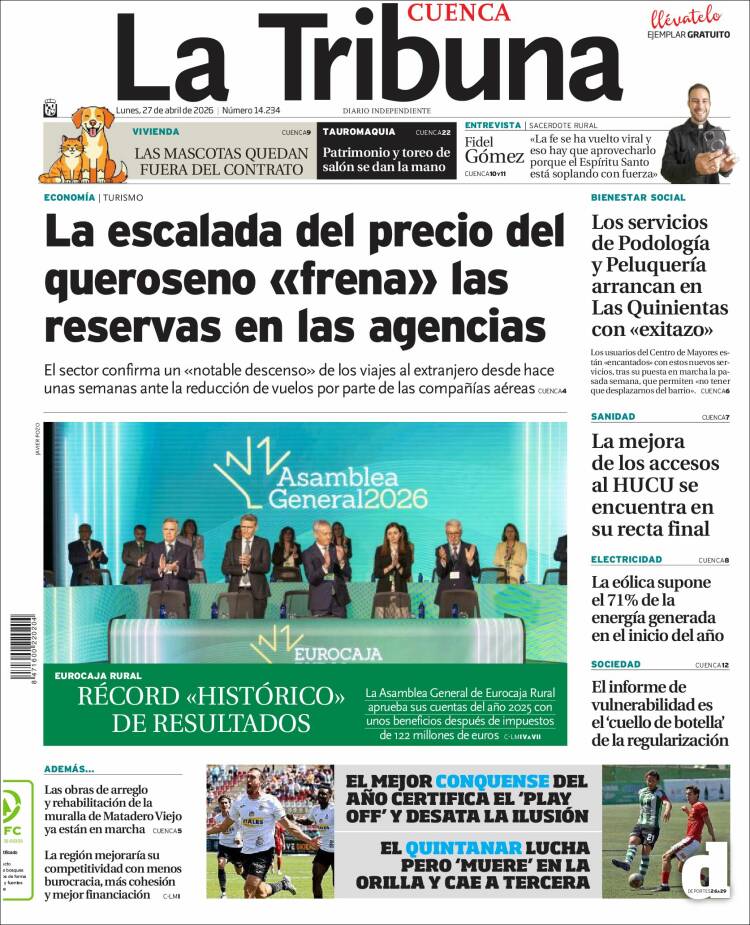 Portada de La Tribuna de Cuenca (Espa&ntilde;a)