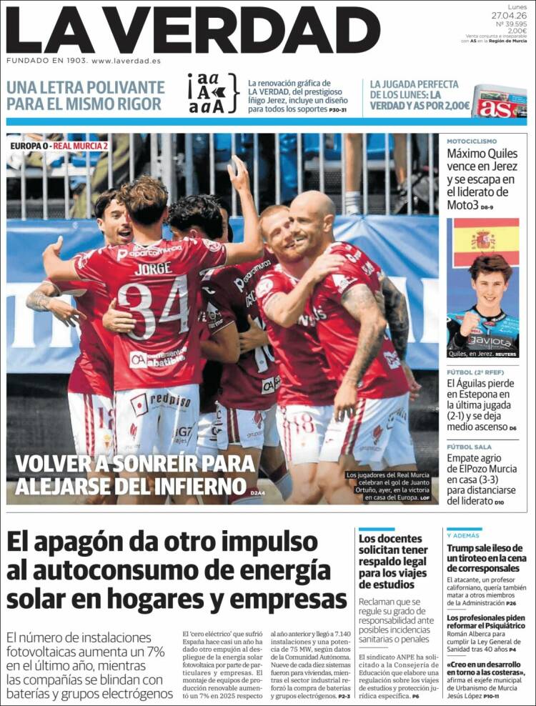Portada de La Verdad de Murcia (Espa&ntilde;a)