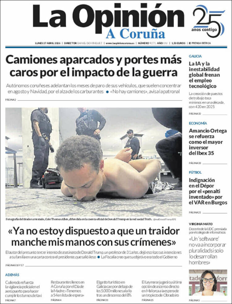 Portada de La Opinión de A Coruña (Espa&ntilde;a)