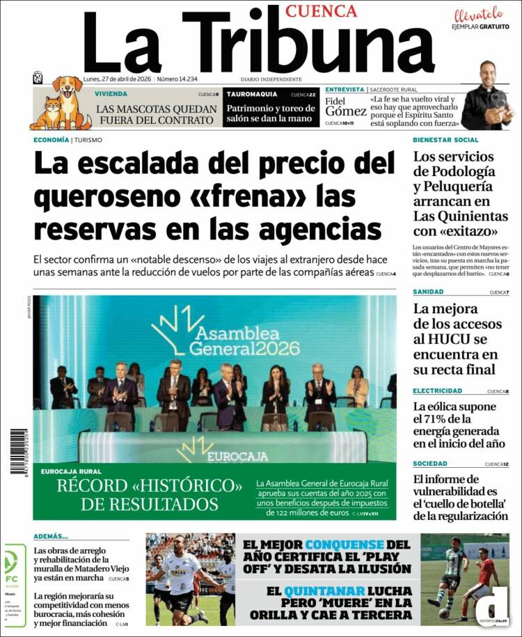 Portada de La Tribuna de Cuenca (Espa&ntilde;a)