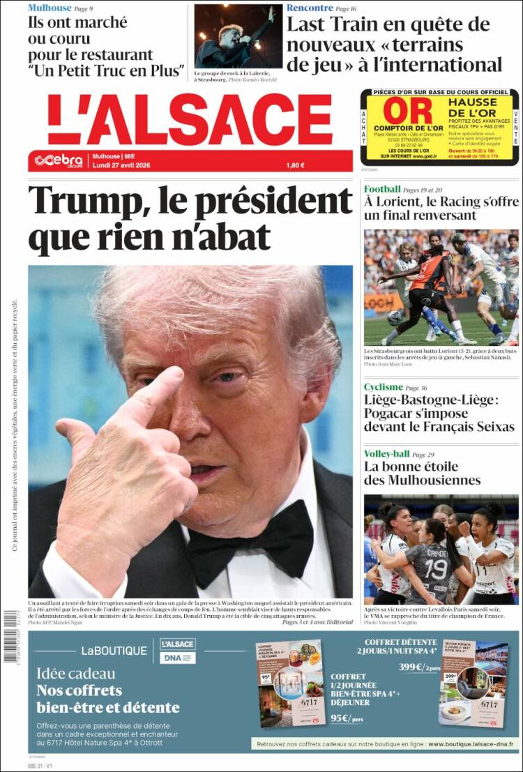 Portada de Journal L'Alsace (Francia)