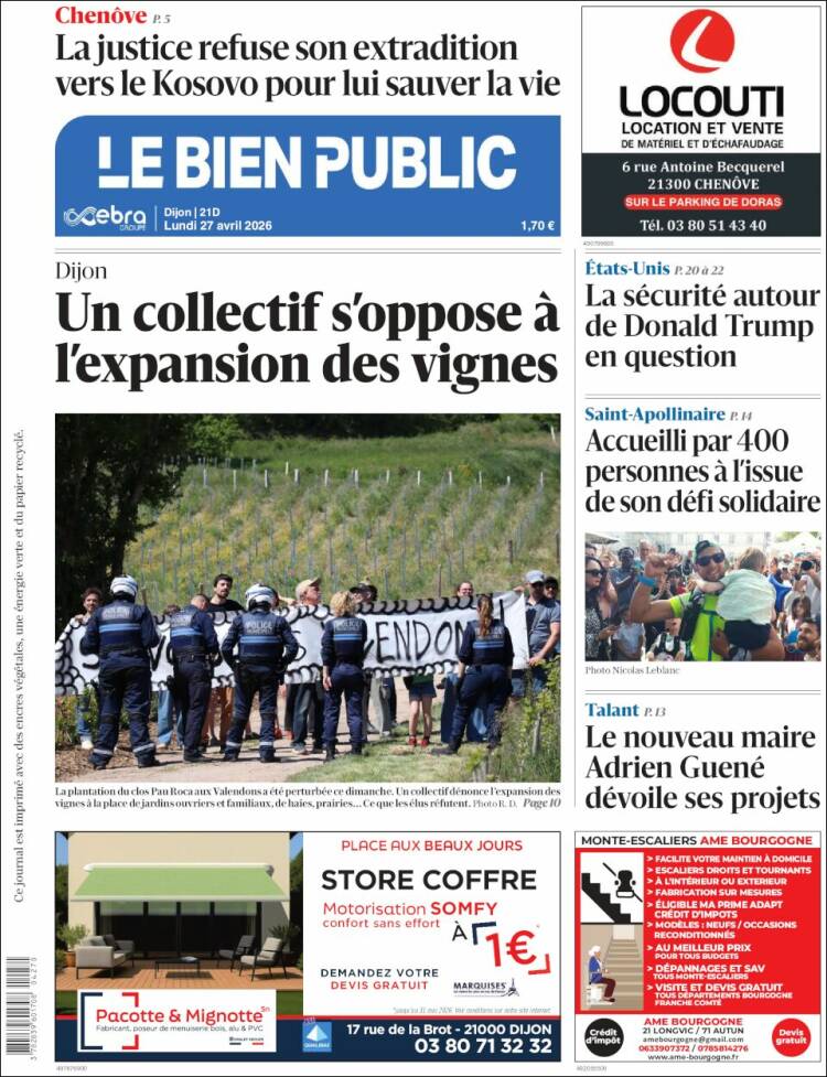 Portada de Le Bien Public (Francia)