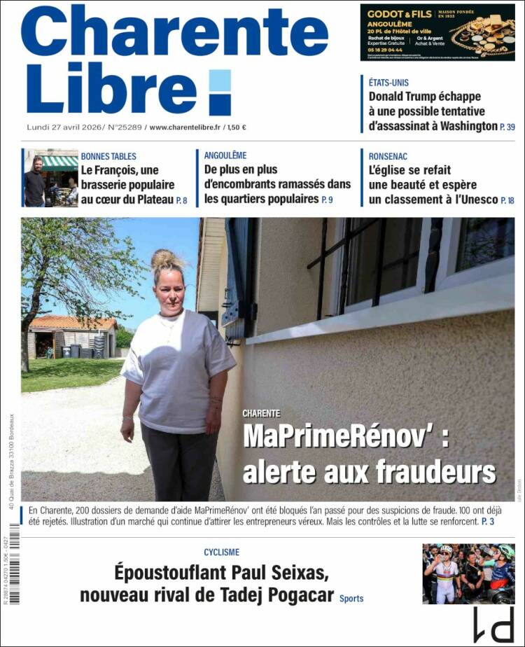 Portada de Charente Libre (Francia)