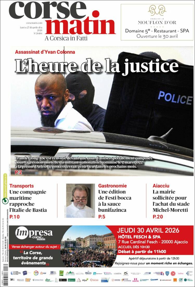 Portada de Corse-Matin (Francia)