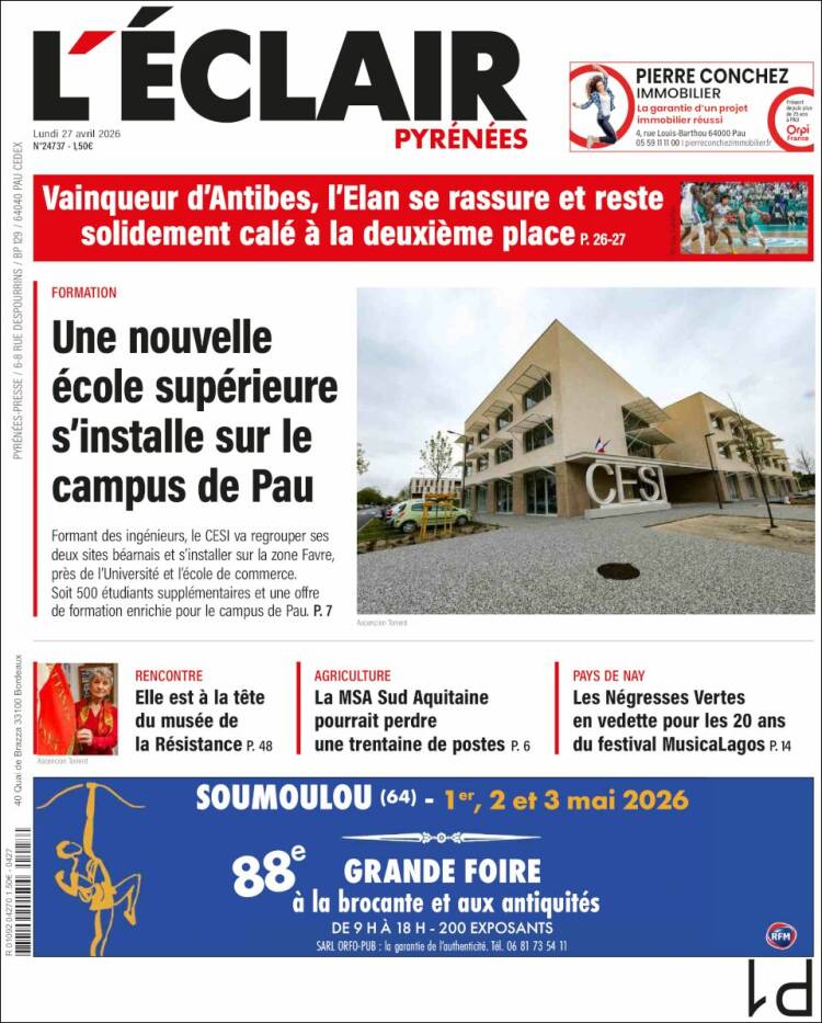 Portada de L'Eclair des Pyrénées (Francia)
