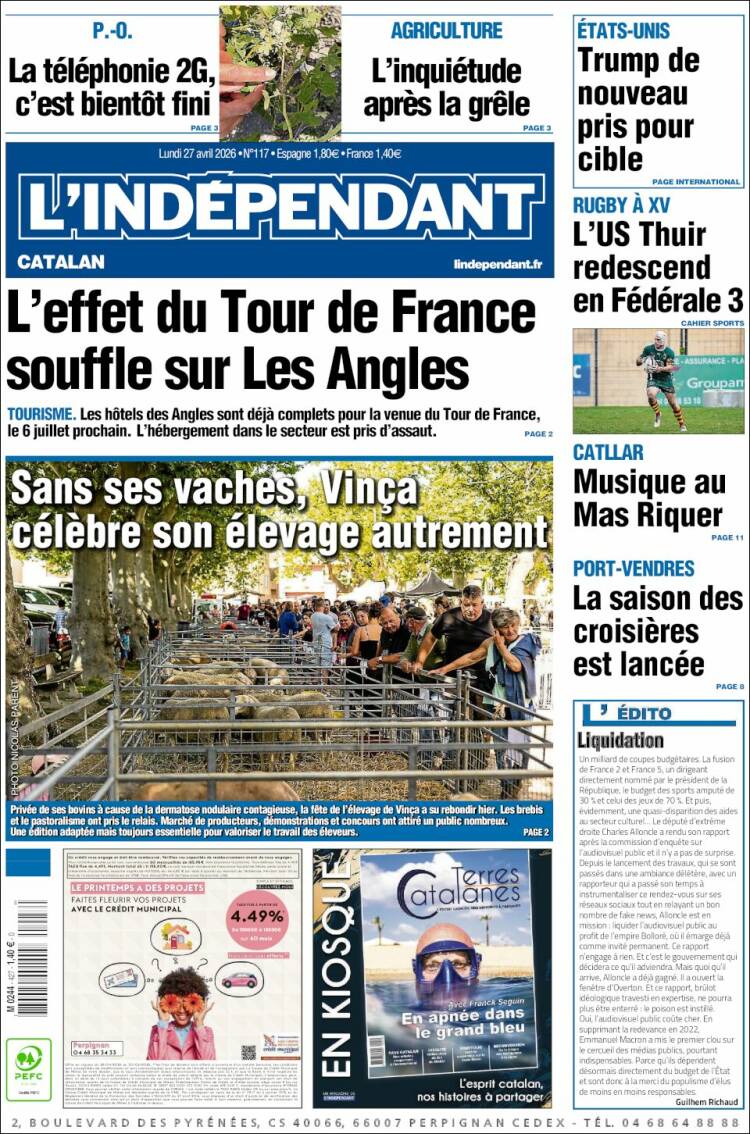 Portada de Le Indépendant (Francia)