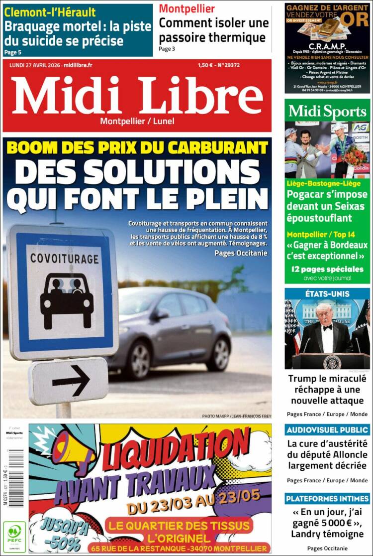 Portada de Midi Libre (Francia)