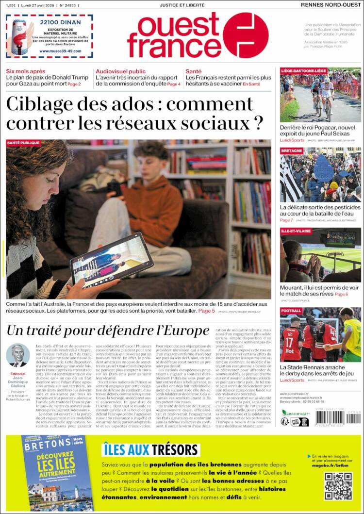 Portada de Ouest France (Francia)