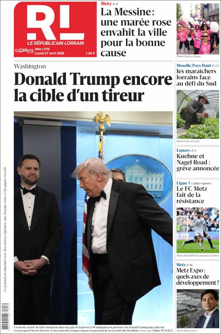 Portada de Le Republicain Lorrain (Francia)