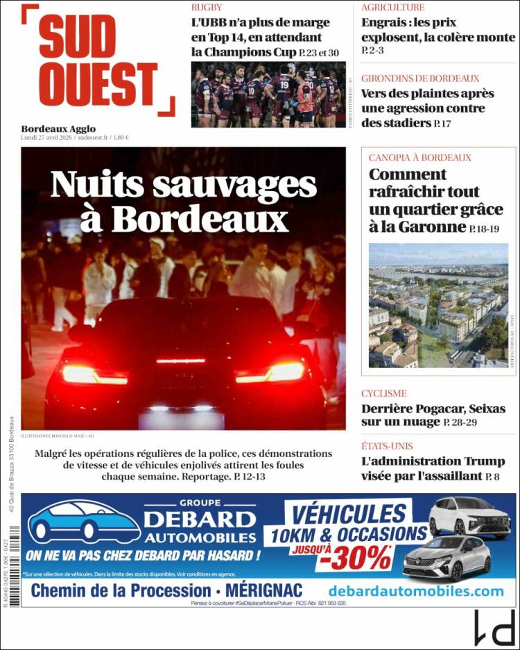 Portada de Sud Ouest (Francia)