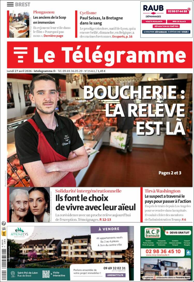 Portada de Télégramme (Francia)