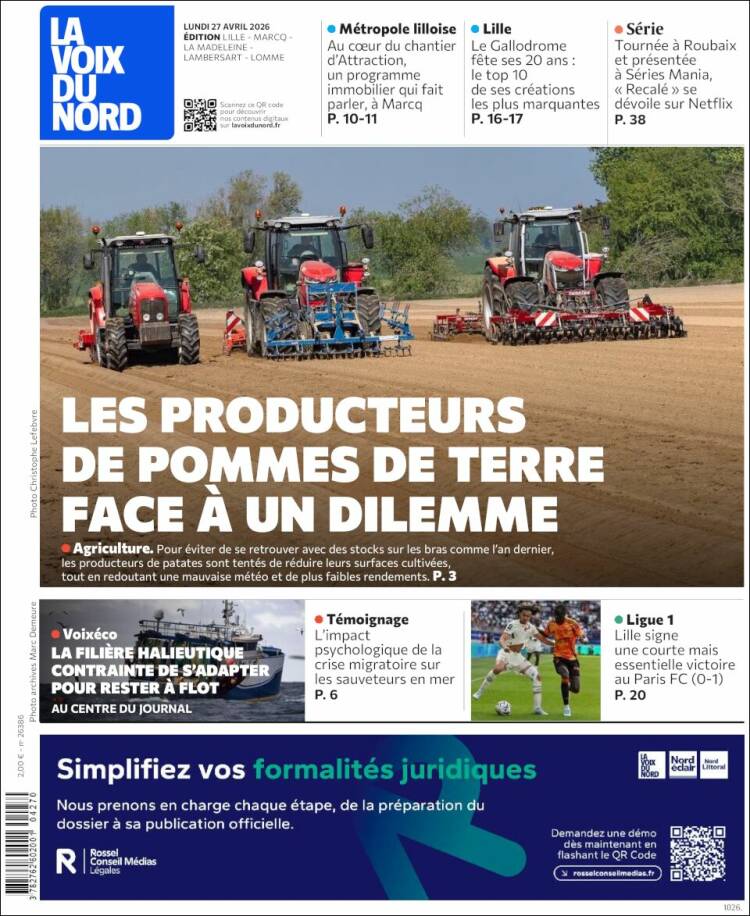 Portada de La Voix du Nord (Francia)
