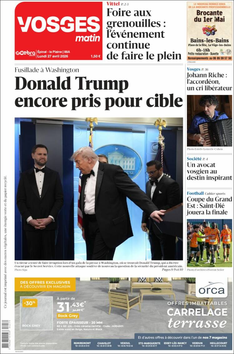 Portada de Vosges Matin (Francia)