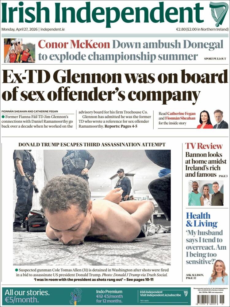 Portada de Irish Independent (Irlanda)