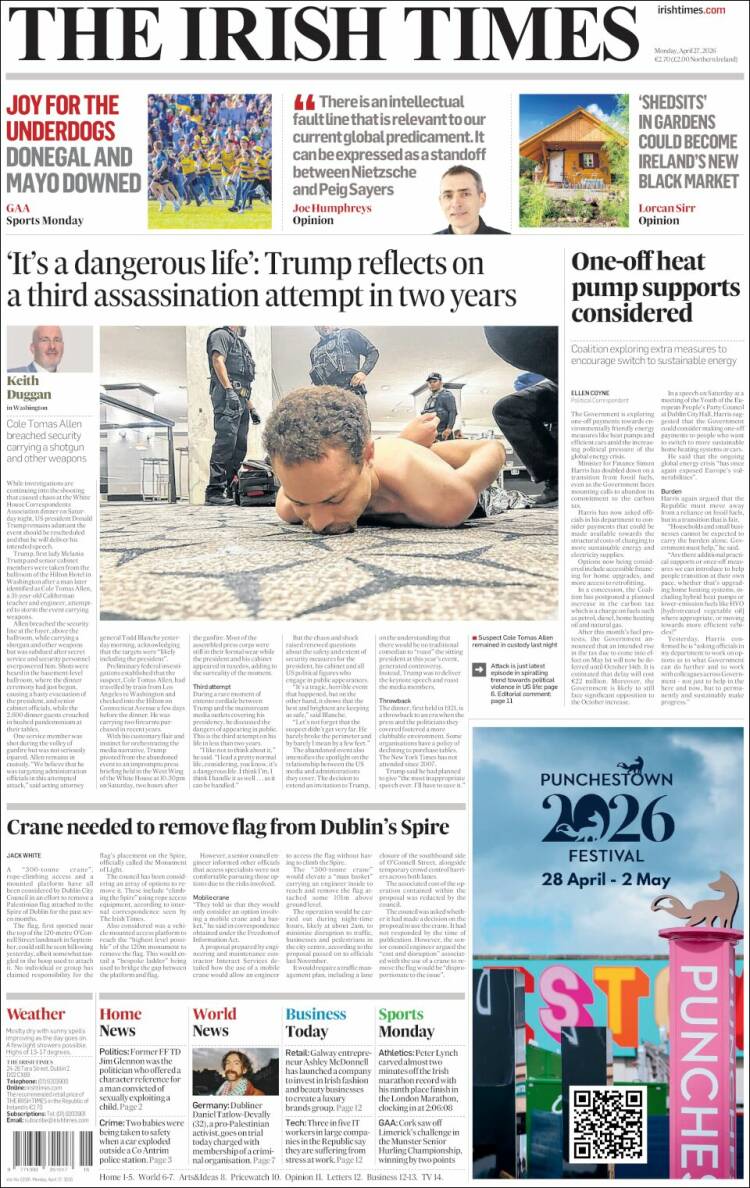 Portada de Irish Times (Irlanda)