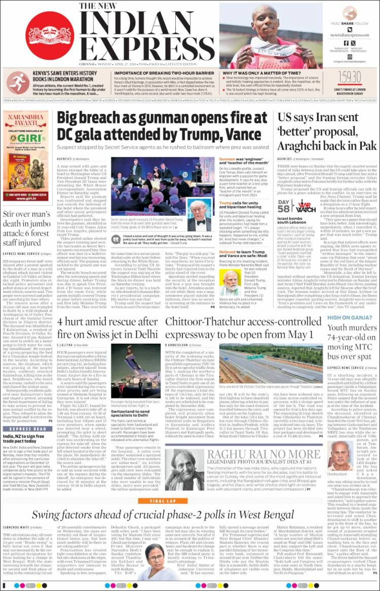 Portada de New Indian Express (India)