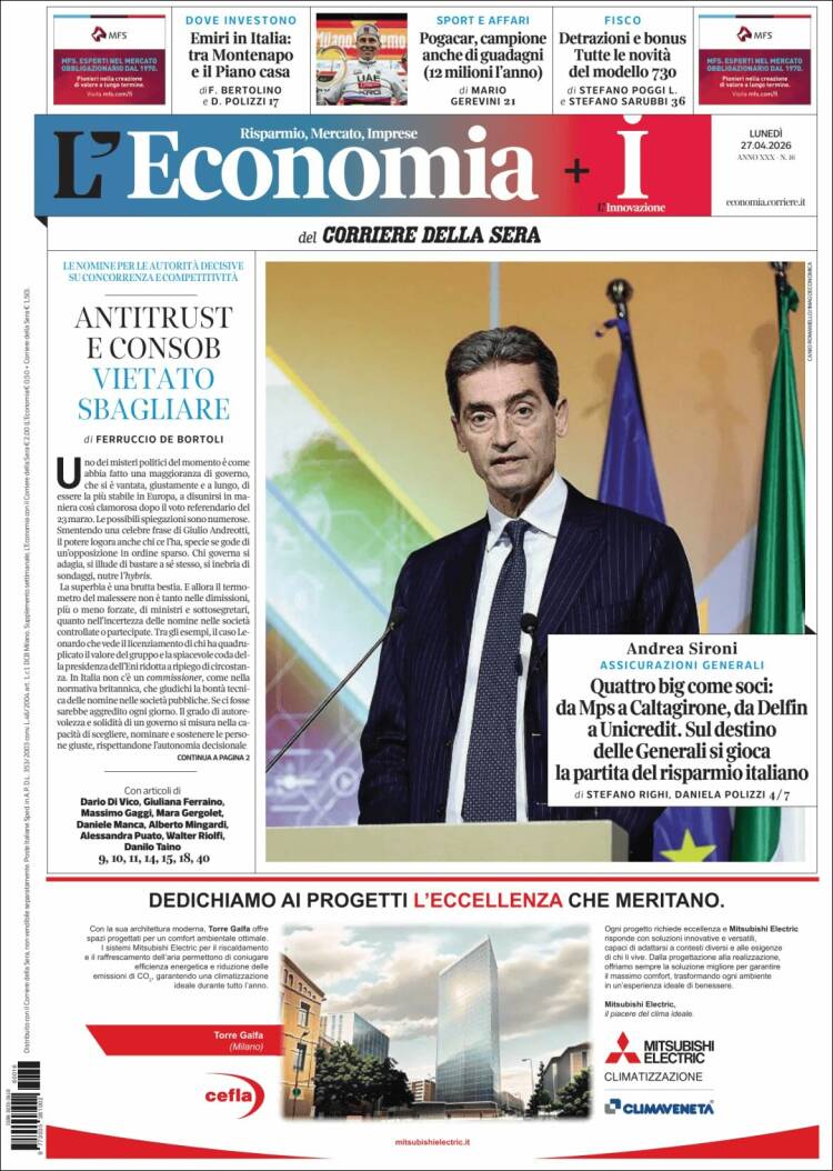 Portada de L'Economia (Italia)