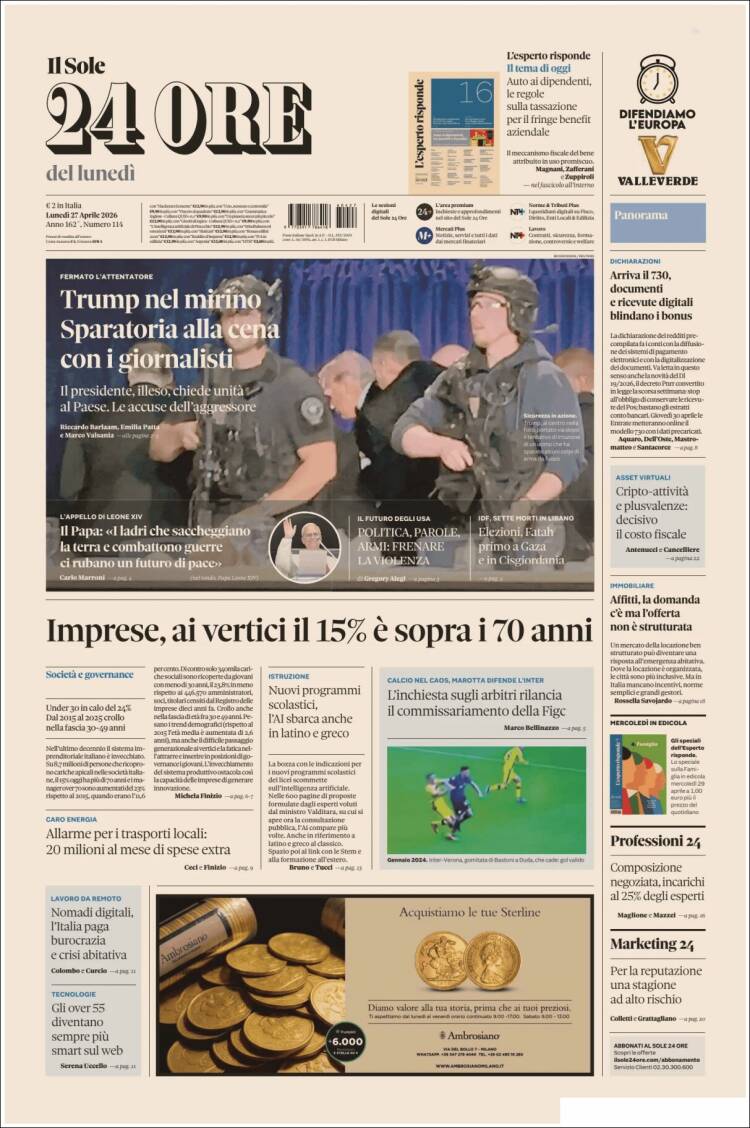 Portada de Il Sole 24 ORE (Italia)