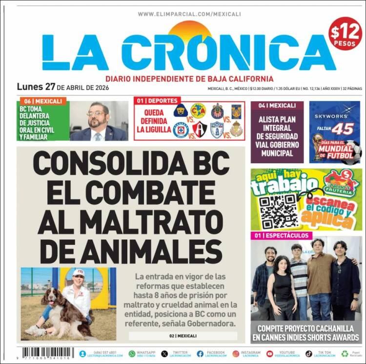 Portada de La Crónica de Baja California (M&eacute;xico)