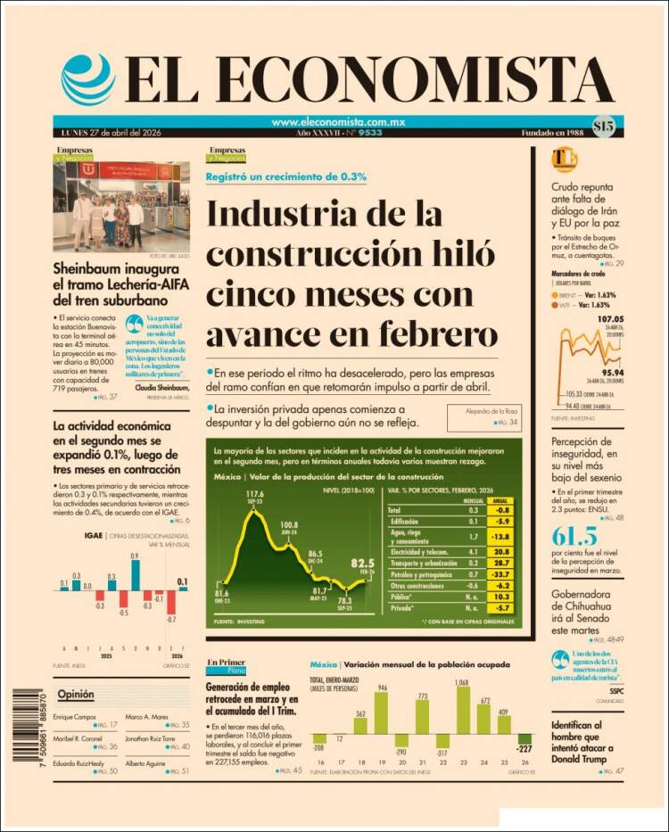 Portada de El Economista (M&eacute;xico)
