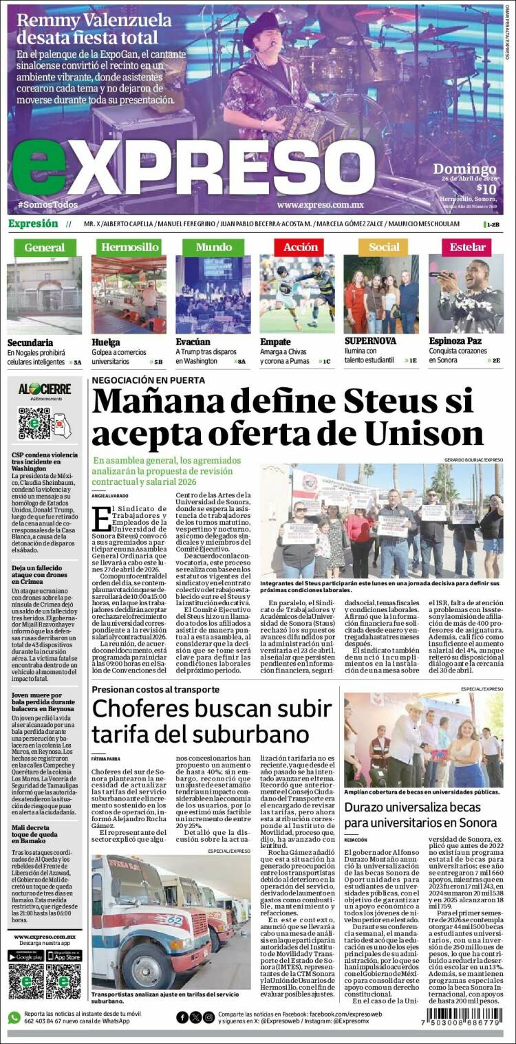 Portada de Expreso (M&eacute;xico)
