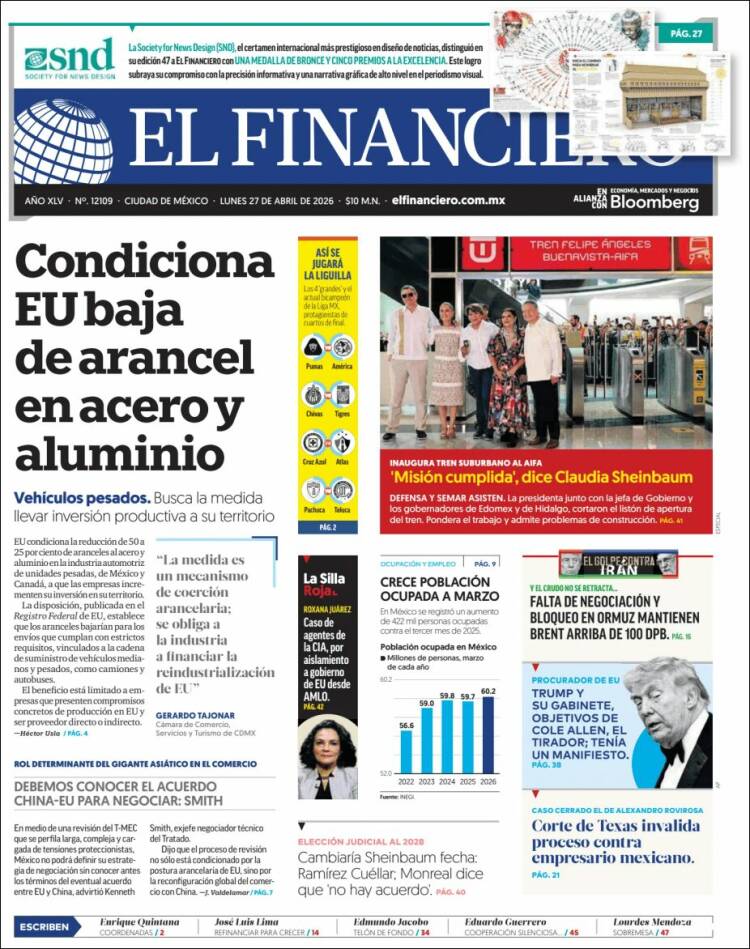 Portada de El Financiero (M&eacute;xico)