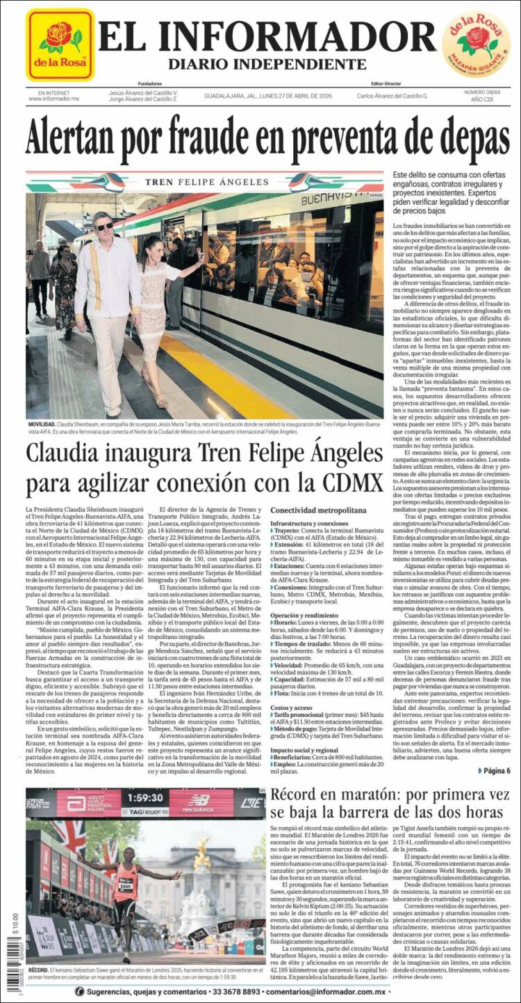 Portada de El Informador (M&eacute;xico)