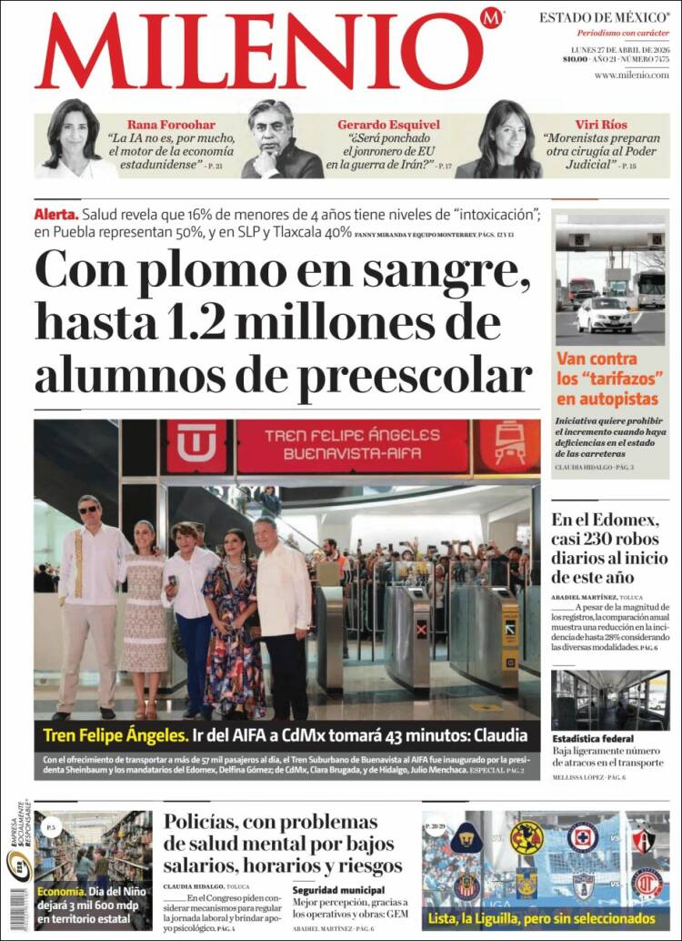 Portada de Milenio - Estado de México (M&eacute;xico)