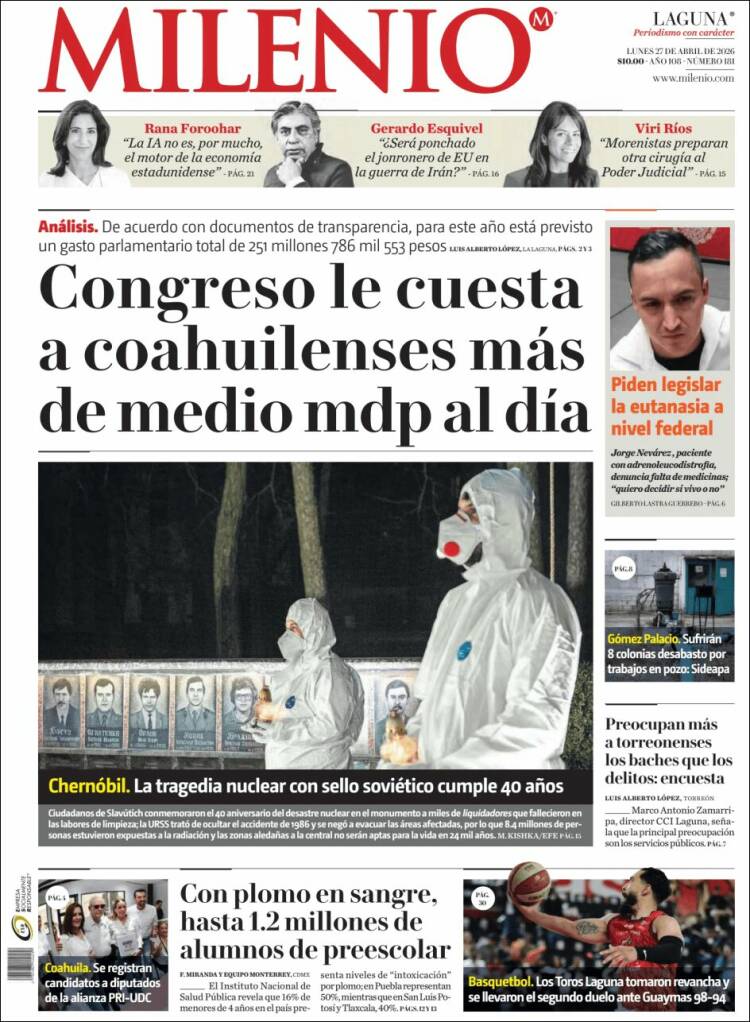 Portada de Milenio - Laguna (M&eacute;xico)