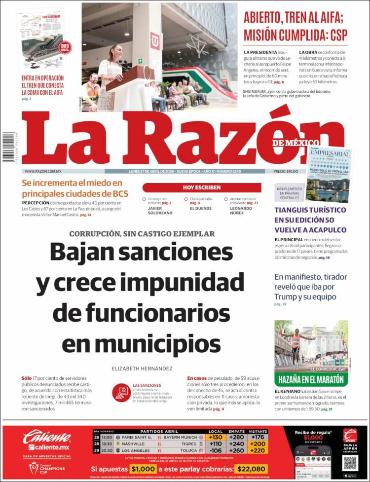 Portada de La Razón (M&eacute;xico)