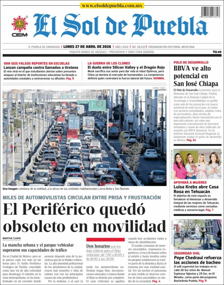 Portada de El Sol de Puebla (M&eacute;xico)