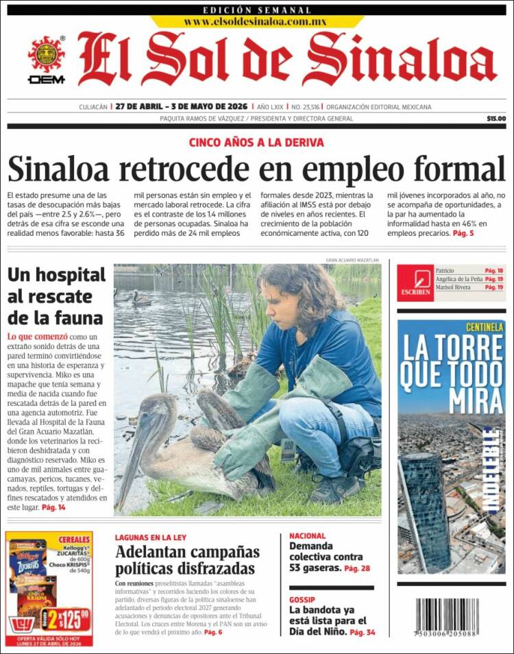 Portada de El Sol de Sinaloa (M&eacute;xico)