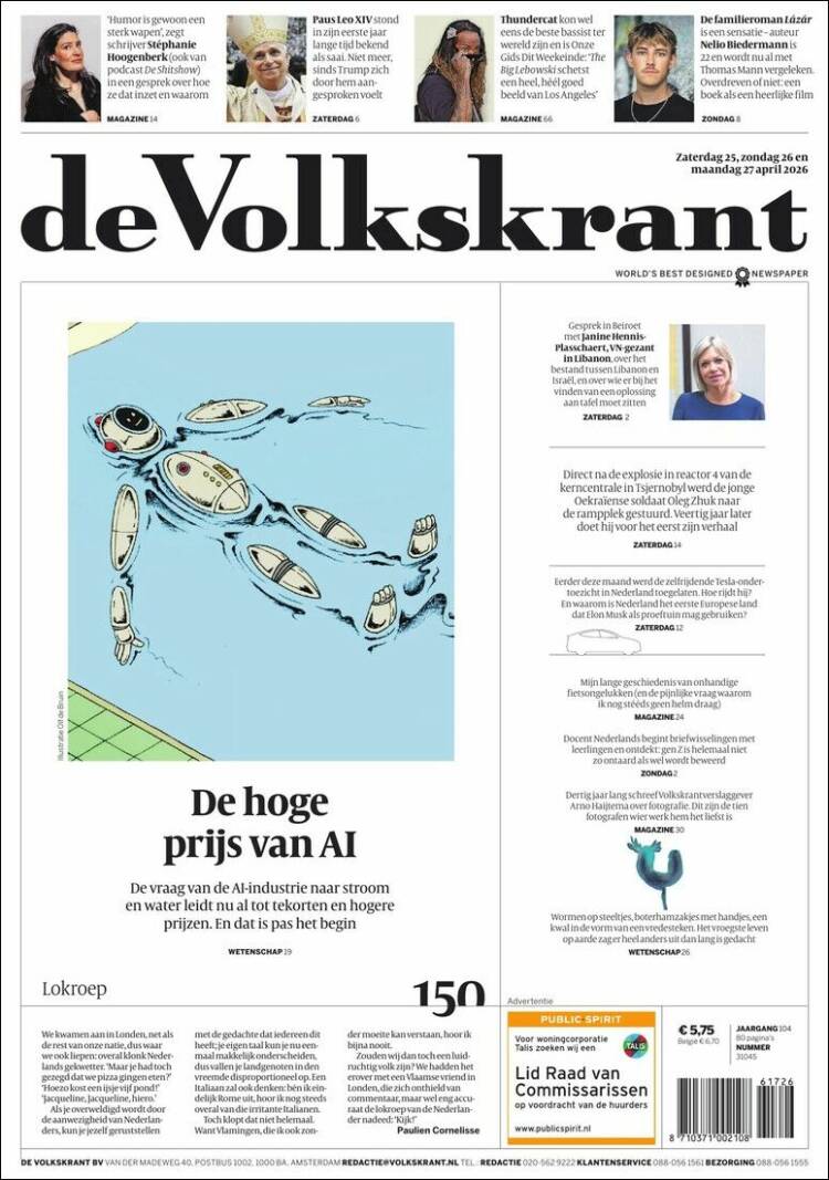 Portada de De Volkskrant (Pa&iacute;ses Bajos)
