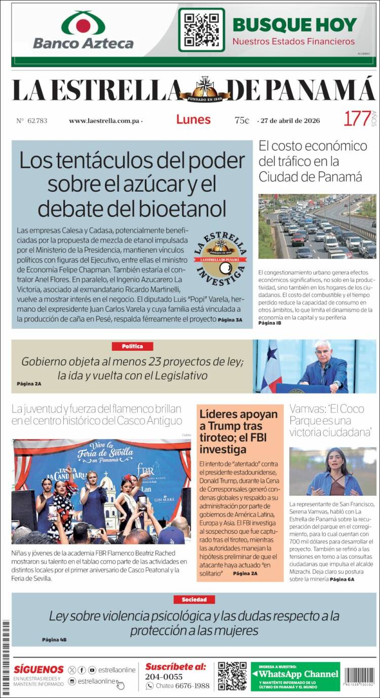 Portada de La Estrella de Panamá (Panam&aacute;)