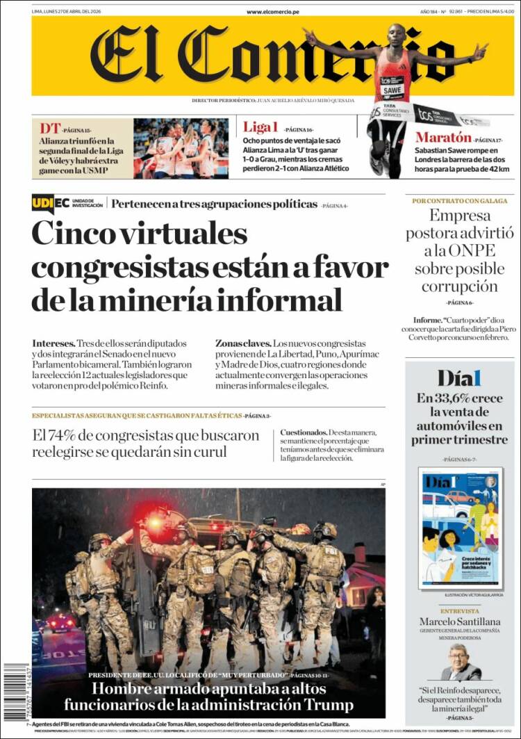 Portada de El Comercio (Per&uacute;)