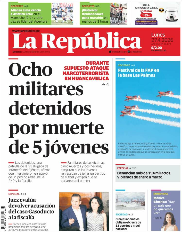 Portada de La Republica (Per&uacute;)
