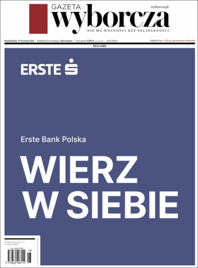 Portada de Gazeta Wyborcza (Polonia)