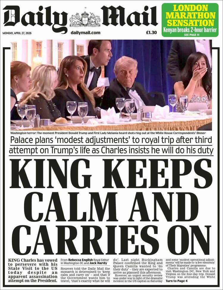 Portada de Daily Mail (Reino Unido)