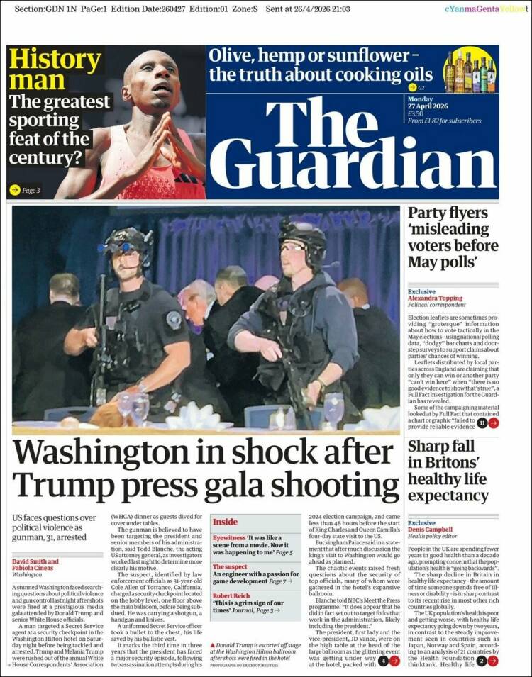 Portada de The Guardian (Reino Unido)