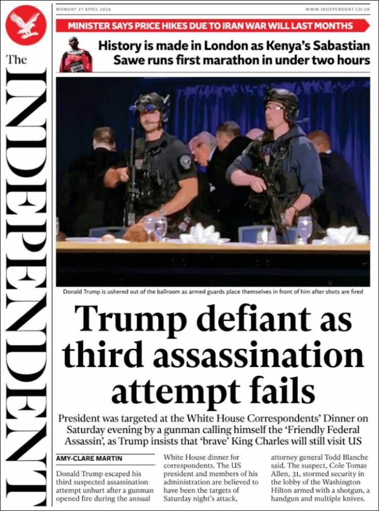 Portada de The Independent (Reino Unido)