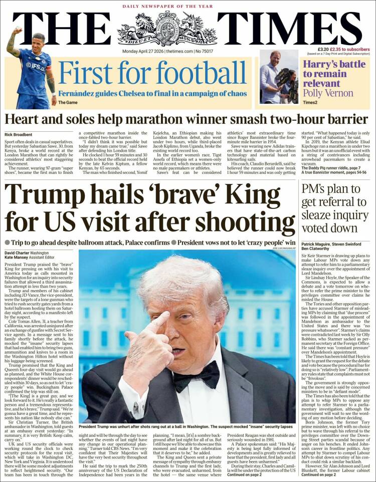 Portada de The Times (Reino Unido)