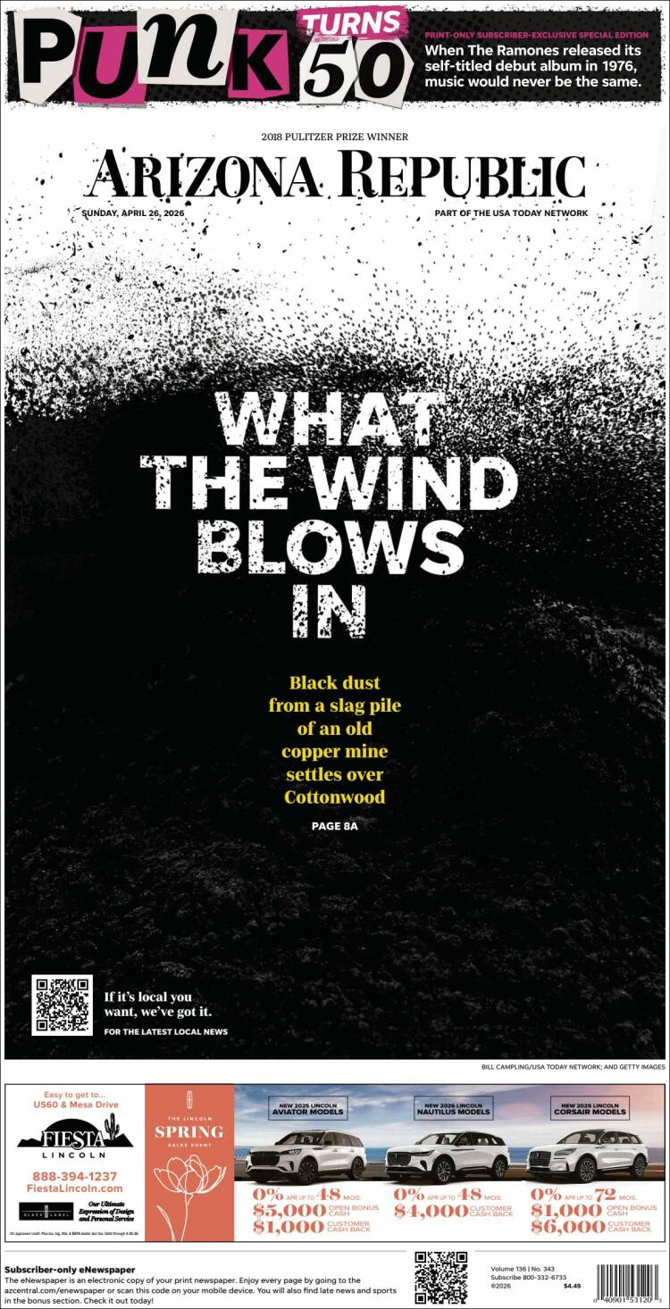 Portada de Arizona Republic News (USA)