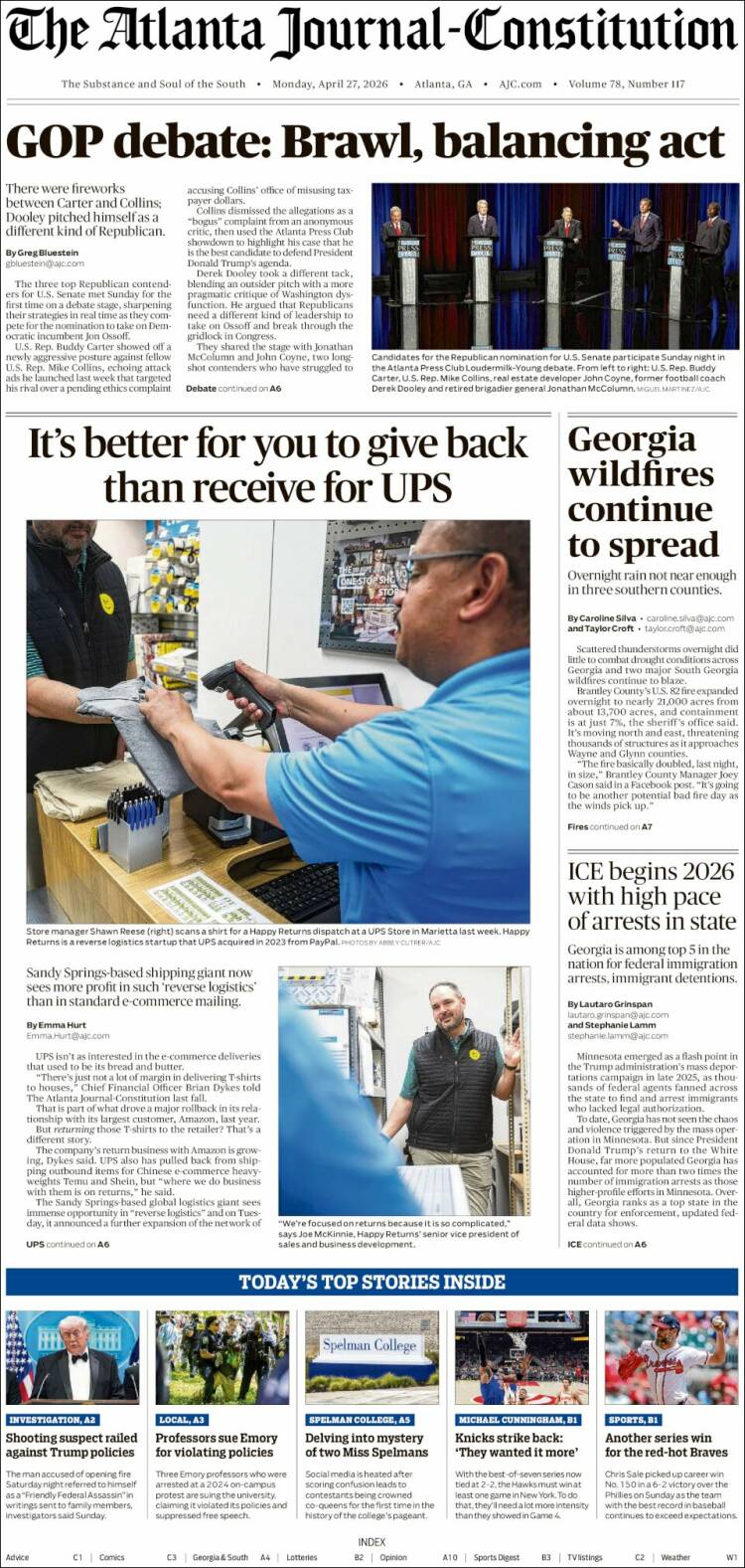 Portada de The Atlanta Journal-Constitution (USA)