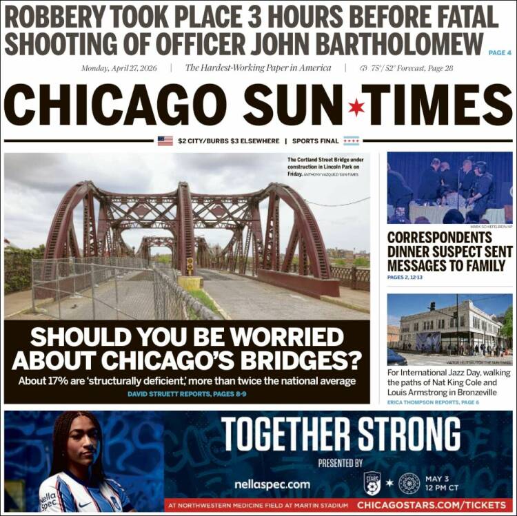 Portada de Chicago Sun-Times (USA)