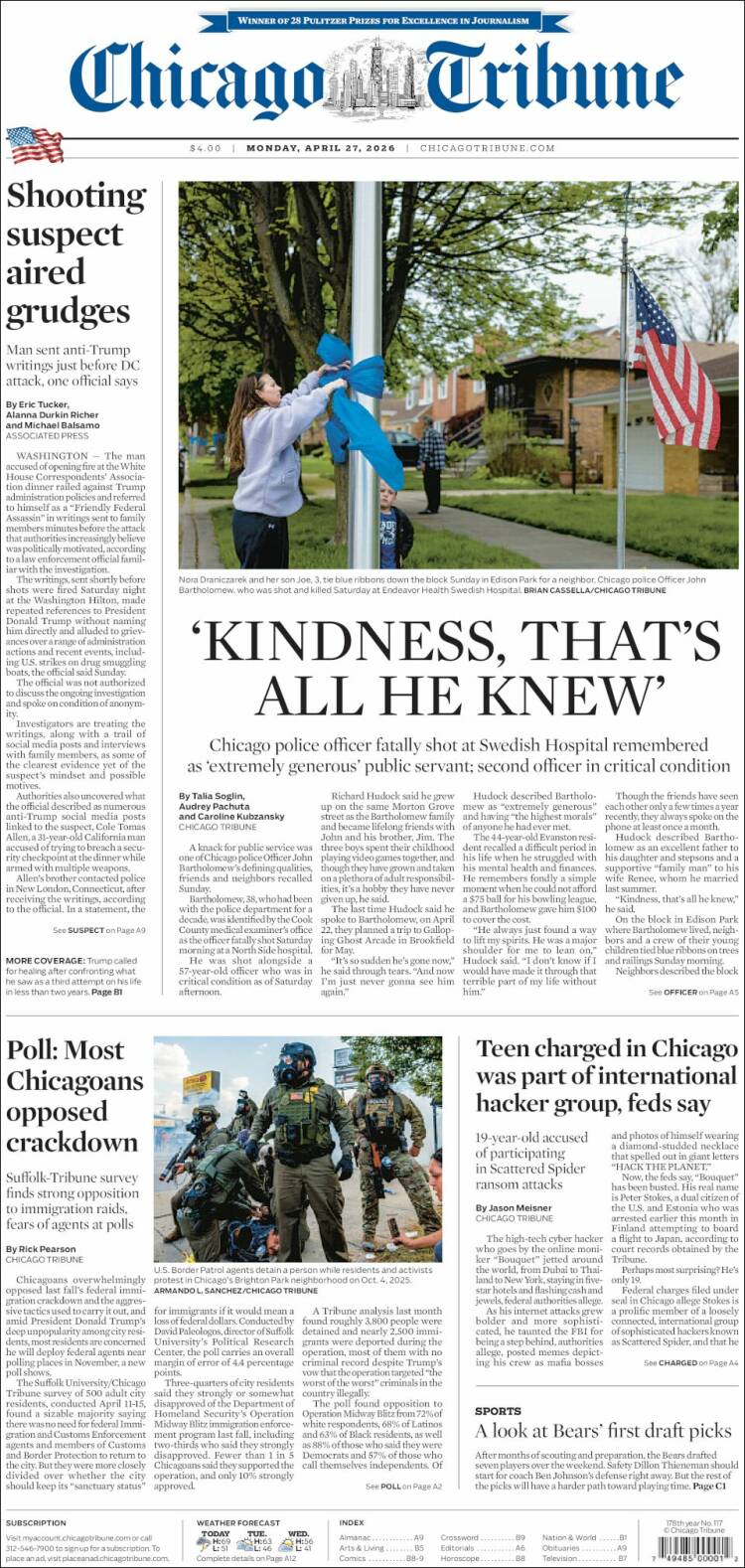 Portada de Chicago Tribune (USA)