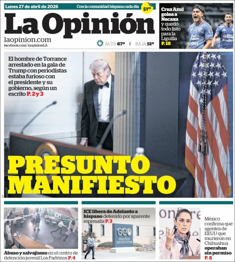 Portada de La Opinión (USA)